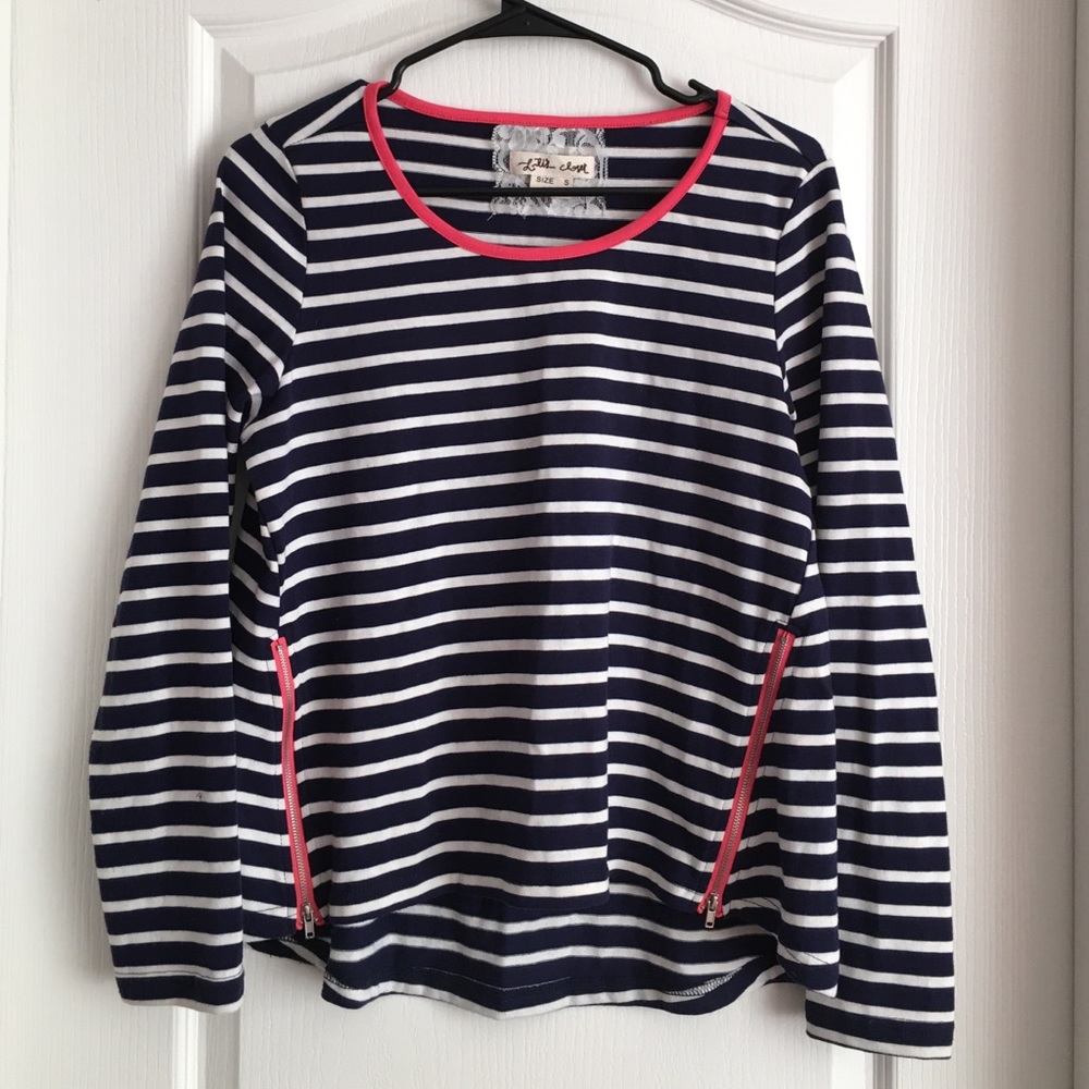 Lili's closet navy and whit stripped with zippers.